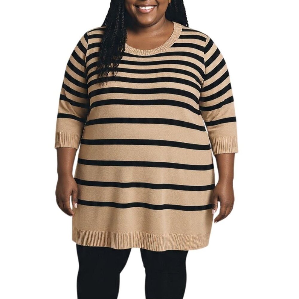 Derek Heart Plus Size 3X Sweater Dress Striped Round Neck 3/4 Sleeves